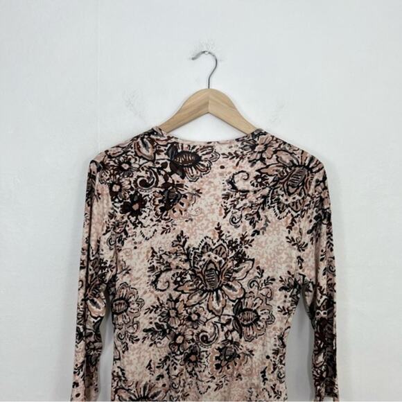 Garnet Hill Faux Wrap Knit Surplice Floral Brianna Dress Midi size Medium - Picture 12 of 15